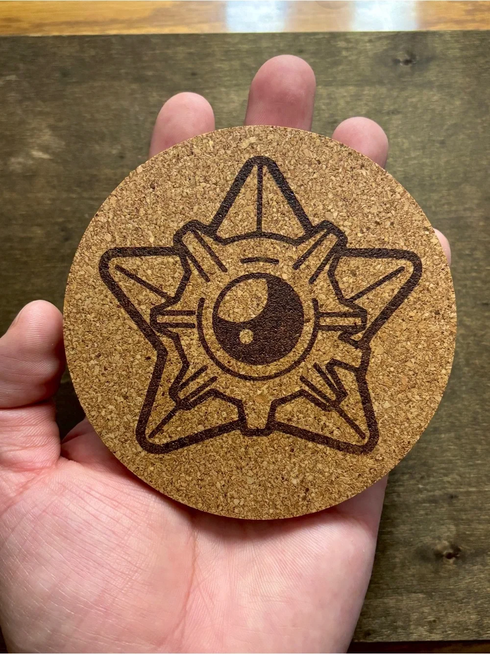 Pokemon Staryu Face Laser Engraved Cork Coaster
